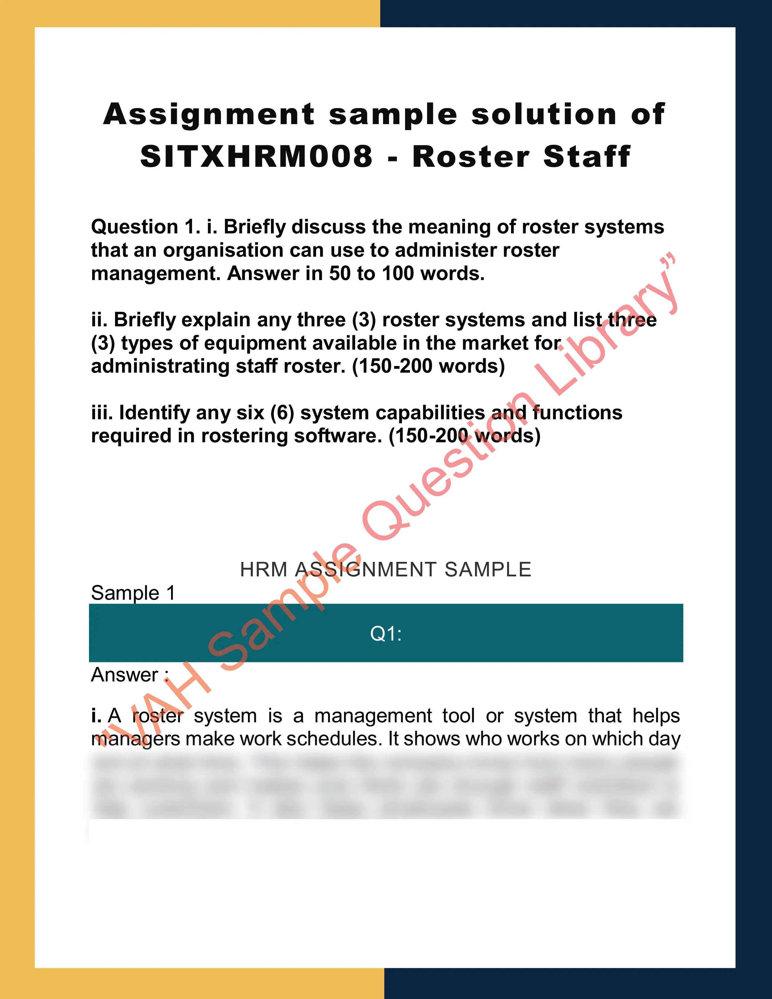 Assignment sample solution of SITXHRM008 - Roster Staff 0